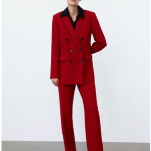 Zara Women's Red Double-Breasted Suit Set